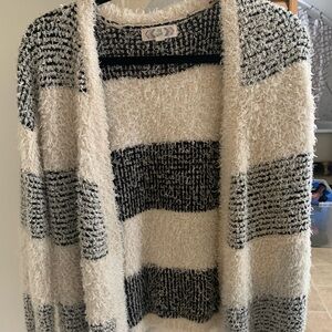 Pink Rose Cozy Black and White Striped Cardigan